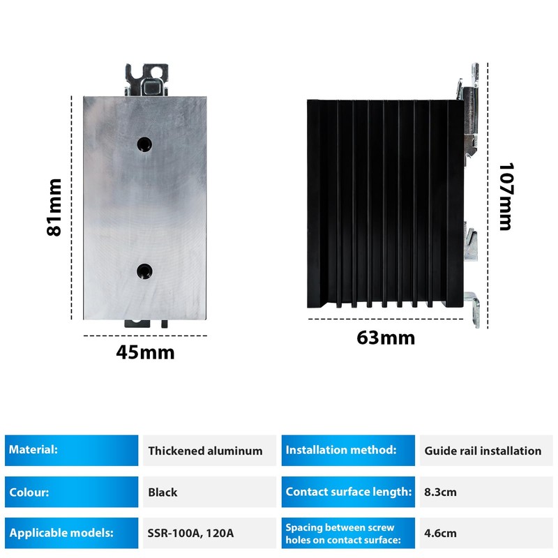 Aluminium Heat Sink, SSR, Single-Phase Solid State Relay Heatsink, 100-120A