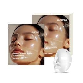 SKINEGO Super Glow Deep Collagen Hydrogel Mask 1.48 oz × 4 Sheets, 5,000,000ppb Hydrolyzed Collagen, Elasticity, Wrinkle Care & Radiance, Overnight K-Beauty Mask (4 Count (Pack of 1))