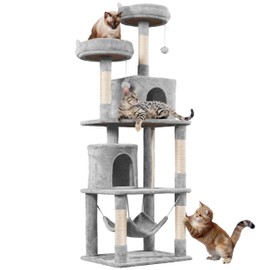Yaheetech Cat Tree Tower, 70.5in Multi Level Cat Tree Kitten Condo with 2 Condos & 2 Plush Perches & Scratching Post & Dangling Ball, Cat Tower Furniture for Play & Rest Light Gray