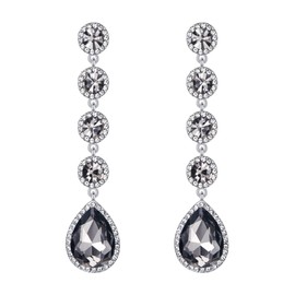 BriLove Wedding Bridal Dangle Earrings for Women Elegant Crystal Teardrop Chandelier Jewelry for Party Prom Accessories Grey Black Silver-Tone