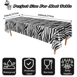 54x108 Inch Plastic Zebra Print Tablecloth,Animal Safari Table Cover,Animal Print Table Cover,Rectanglar waterproof Tablecloth for kids Birthday,Baby Shower,Zoo Jungle Safari Themed Party Decorations