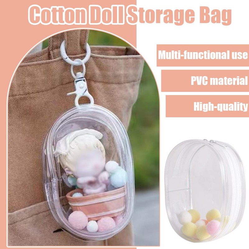 Transparent Doll Bag Protective Case with Small Soft Ball, 17