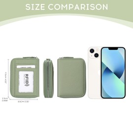 ILIYAH Women's Wallet Genuine Leather RFID Blocking Large Capacity Ladies Wallet Wristlet Clutch Card Holder Small Ladies Purse with ID Window（Green）