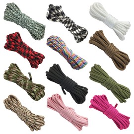 DFsucces Paracord Guy Line Tent Rope, Tarp Rope, Length 9.8 ft (3 m), Set of 12 Colors, Guy Rope, Camping, Outdoor, 7 Strands, Multi-functional, DIY Pet Collar, Friendship Bracelet Set, Craft Set, Gardening Rope (Color)