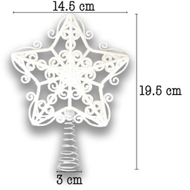 14.5cm White Glitter Star Christmas Tree Topper Shatterproof for Christmas Tree Decorations Xmas Treetop Tree Crown Holiday Ornament
