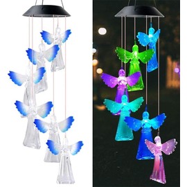 Solar Wind Chimes Lights, 7 Color Changing Angel Wind Chimes for Outside Garden Hanging Decor, LED Wind Chime Angels Solar Lights Outdoor Waterproof, Angel Gifts for Women Mom Grandma (Blue)