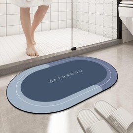 Diatomaceous Earth Bath mat Rubber Non Slip Shower mat Quick Dry Super Absorbent Bathtub mat Bath Stone Mat - Thin Bath Mats for Bathroom Floor, Tub and Fit Under Door,19.6" x 31.4" Oval