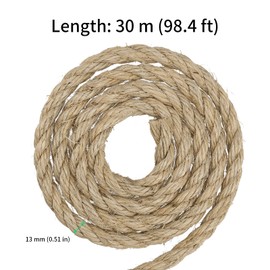 FUNSUEI 1/2 Inch x 100 ft Natural Hemp Rope, Thick Hemp Rope, Natural Jute Rope Twisted Manila Rope Hanging Swing Rope All Purpose Cord for Crafts, Nautical Knots, Home Decoration