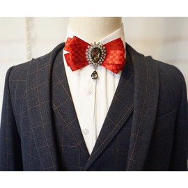red bow ties for men dress shirt neck ties appreal accessories collar pin crystal rhinestone bow brooch for wedding party (red)