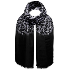 Super Soft Two Tone Leopard Animal Neck Long Black Shade Oversized Scarf, Grey + Black