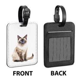 WIRESTER PU Leather Luggage Tag Name Tag Bag Tag for Travel Suitcase Baggage Luggage - Watercolor Balinese Cat Sitting Down