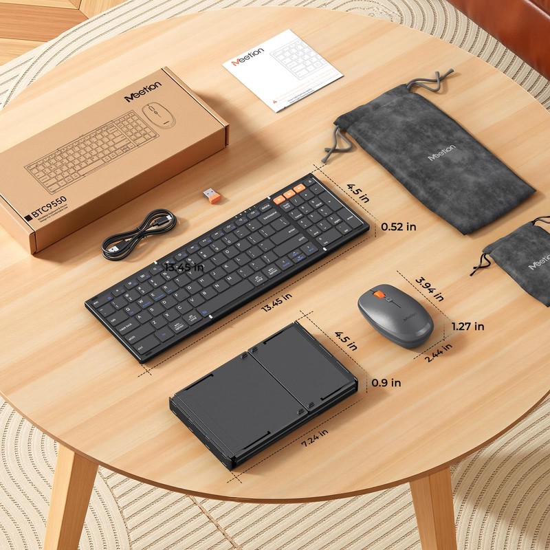 MEETION Foldable Wireless Keyboard and Mouse Combo, Rechargeable, Black