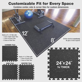 Mats Inc. AmeriFlex Rubber Floor Mats - Recycled Rubber Gym Flooring for Home Gym, Interlocking Exercise Tiles, Made in The USA, Gym Tiles, Center (4 Tiles/16 Sq. Ft.), Black with Red Speck