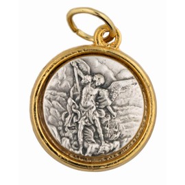 VILLAGE GIFT IMPORTERS Small Silver Tone Religious Medal with Gold-Tone Round Frame | Catholic Saint and Holy Figure Pendants | Christian Beading Supplies for Chaplets and Jewelry, Non-Precious Metal,