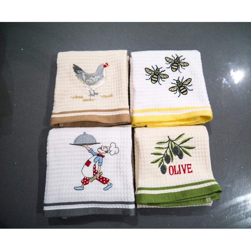 Lex's Linens Embroidered Waffle & Toweling 2 Pack Tea Towel