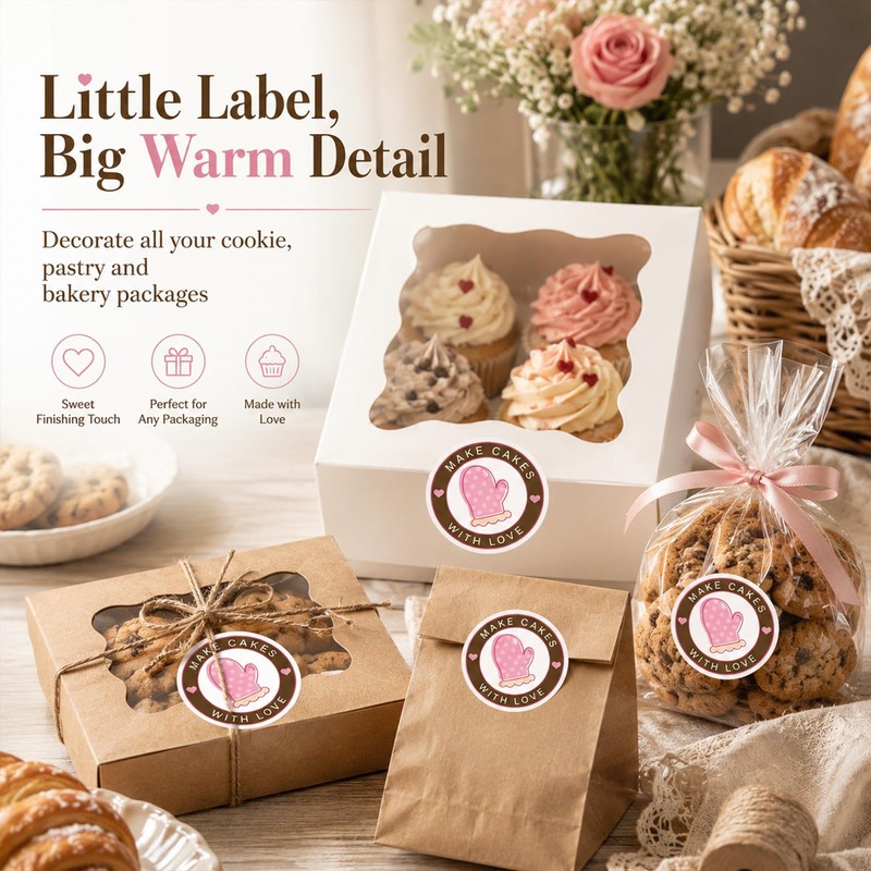 36 Pcs Make Cakes with Love Stickers, Round Baking Labels