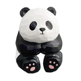 ALHBEJT Handcarved Wooden Panda Statue Panda Figurine Ornament Carving Animal Statue Mini Panda Sculptures for Living Room Bookshelf Bedroom Office Table Decorations