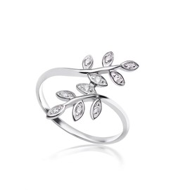 Materia Women's Ring Laurel Leaves 925 Silver Zirconia Rhodium-Plated German Production #SR-125, Zirconia, Cubic Zirconia