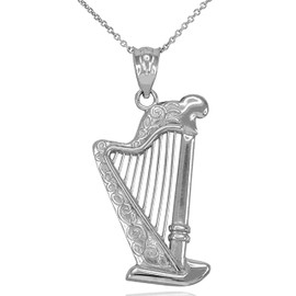 .925 Sterling Silver Harp Pendant Necklace, 20