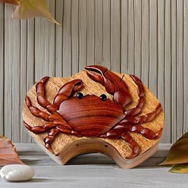 South Asian Handicrafts Crab - Intarsia Wood Puzzle Box - Handcrafted with Secret Compartment