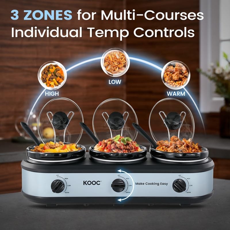 KOOC Triple Slow Cooker Buffet Server and Food Warmer 3x1.5