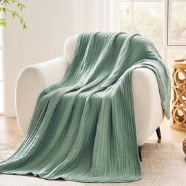 VANJOROY 9-Layer Muslin Throw Blanket 50" x 70" Teal, 100% Cotton Organic Breathable Lightweight Large Throw for Couch Bed Quilt and Bedspread - All Season Muslin Soft Gauze Blanket