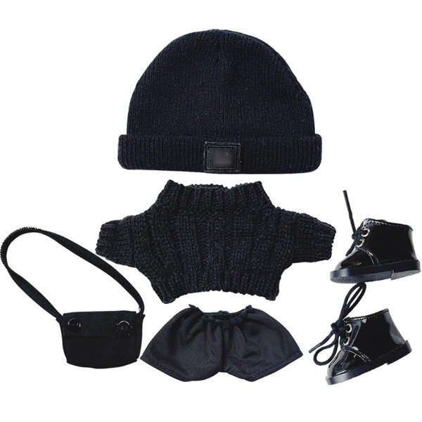 YUYAKESHI Cotton Doll Clothes, 7.9 inches (20 cm) Doll Clothes, Twist Sweater, Black, Plush Sweater, For Dolls, Doll Clothes Set, Shorts (Hat, Sweater, Shorts, Bag, Shoes)