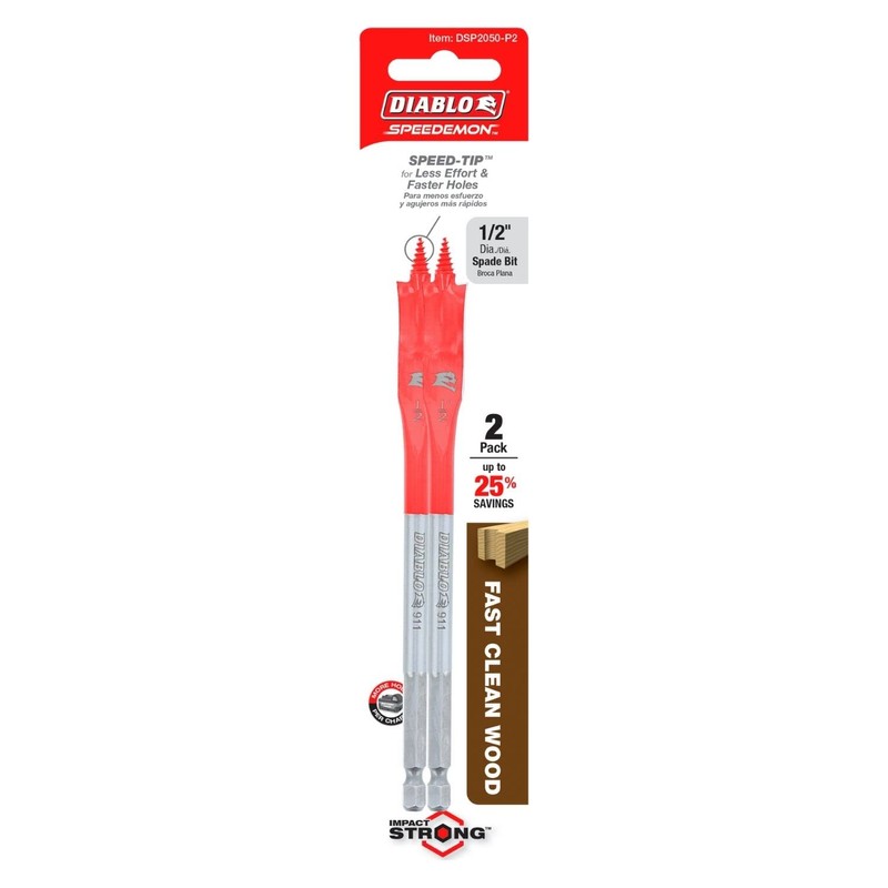 Diablo Spade Bits for Wood - 1/2" Diameter, 1/4" Hex