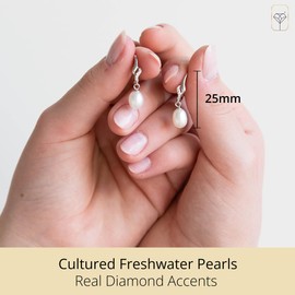MAX + STONE Pearl and Diamond Earrings for Women in Sterling Silver | Freshwater Pearl Earrings Dangle with Leverbacks | Pearl Drop Earrings for Women | Pearl Wedding Earrings for Bride, Bridesmaid