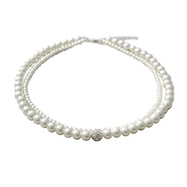 Cowei Store AP16 Women's Pearl Necklace, For Ceremonies, Funerals, Formal, Rondelle Included, Synthetic Pearls, Necklace, Wedding, Coming of Age Ceremony, Entrance Ceremony, Accessories, White, Pearl