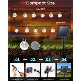 2-Pack 72FT 120 LED White Crystal Globe Solar String Lights Outdoor, Waterproof Solar Powered Lights for Outside, 8 Lighting Modes Christmas Decorations for Garden Yard Porch Wedding Party Patio