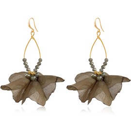 Ricarmo Bohemian Aesthetic Fabric Flower Geometry Hollow Lightweight Dangle Drop Earrings Unique Beaded Leaf Hook Earrings For Women Jewelry Gifts (Olive Green)