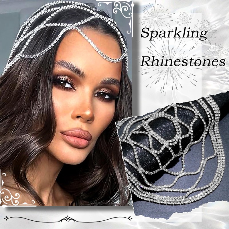 SAWINDA Rhinestone Head Chain Jewelry Silver Gatsby Cap Headpieces Wedding