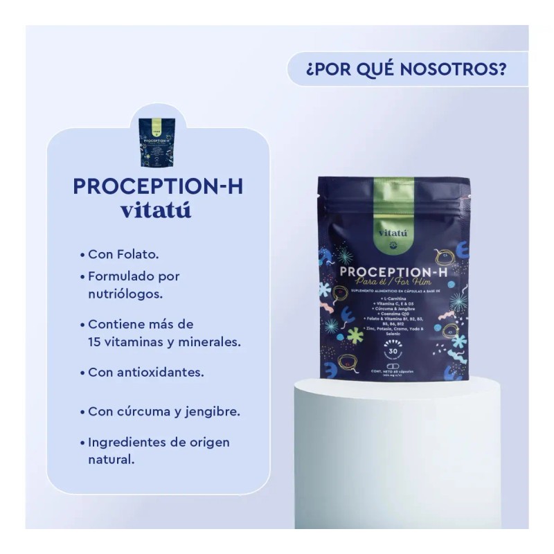 Vitatú Proception Suplemento Hombre Zinc Folato Carnitina Vitamina Q10 Cúrcuma