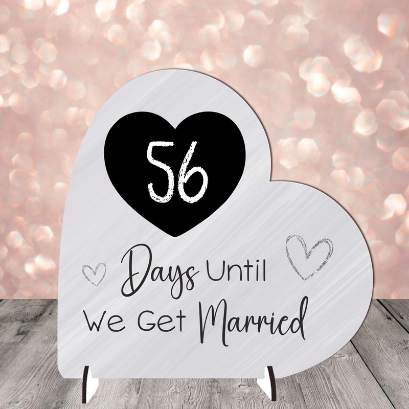 Wedding Countdown Plaque - Medium MDF Wood Heart-Shaped Keepsake -