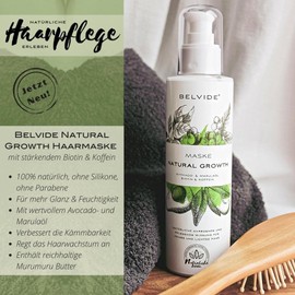 BELVIDE Naturkosmetik Natural Hair Growth Mask, Biotin and Caffeine Stimulates Hair Growth, Gentle Hair Treatment without Silicones for Hair Loss