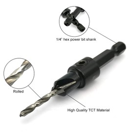 NORTOOLS Countersink Bit TCT Wood Drills Woodworking Chamfer Counter with Pilot Drill and 1/4" Quick Change Shank for Carpenters DIY Lovers Woodworker Hobbyists 4 mm
