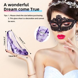 Cinderella Shoe Decor, Crystal High Heels Shoes Ornaments Glass Slipper Decoration Gift for Birthday Wedding Party, 5.12" x 2.36" x 4.33", Purple