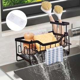 Sink Caddy 2-in-1 Wall Mountable and Countertop Kitchen Sink Caddy with Self Draining Tray High Brush Holder Cloth Rack and Sponge Holder for Kitchen Sink