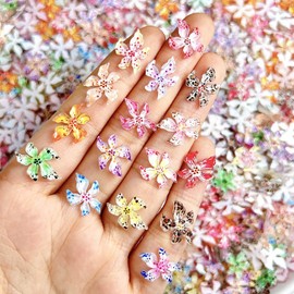 100PCS Flower Nail Art Charms 3D Hawaii Flowers Nail Rhinestones Hibiscus Floral Nail Art Decor, Colorful Flower Nail Charms, Summer Nail Jewelry for Women Nail Supplies