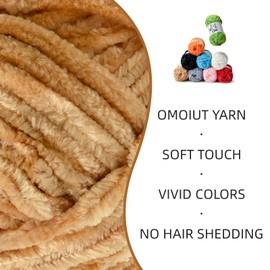 Plush Chenille Chunky Yarn - Fluffy Velvet Yarn Crochet for Blanket Knitting and Crocheting - Soft Baby Yarns for Crocheting - Amigurumi Crochet Yarns 100g (87yds) (Khaki)