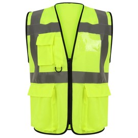 HI VIZ VIS ZIP UP VEST WAISTCOAT with Multi POCKETS Phone and ID pockets (Yellow, M)