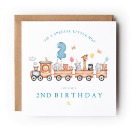 2nd Birthday Card for Boy, Train Birthday Card, Boy Age 2 Card, Special Little Boy Birthday, Safari Animals