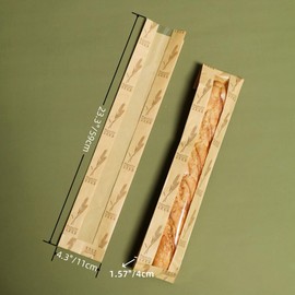 50 Pack Paper Bread Bag,Baguette Kraft Bags 23"x4"x1.6" Bakery Storage Bag with Clear Front Window and 64 Pcs Clear Seal Sticker for Homemade French Bread (Trigo)