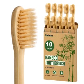 Daletu Bamboo Toothbrush 10 PCS Wooden Toothbrushes Organic Wood Natural Eco Friendly