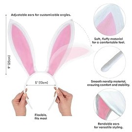 1 PCS White Bunny Ears Headband - Velvet Bendable Rabbit Ears - Cute Bunny Accessories for Kids, Women and Men - Fluffy Rabbit Costume Accessories