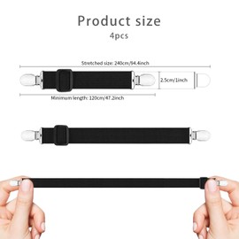 Werownsgso Pack of 8 Bed Sheet Tensioners, 30 cm - 130 cm Adjustable Bed Sheet Tensioners, Elastic Mattress Tensioners with Metal Clips, Tensioner for Bed Sheet Sofa Mattress