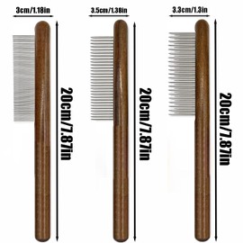 3 Pack Solid Wood Cat Combs, Dog Combs Cat Comb for Removing Tangles and Knots Flea Lice Comb with Rounded Stainless Steel Teeth Pet Comb Grooming Tool for Cats,Dogs and rabbits