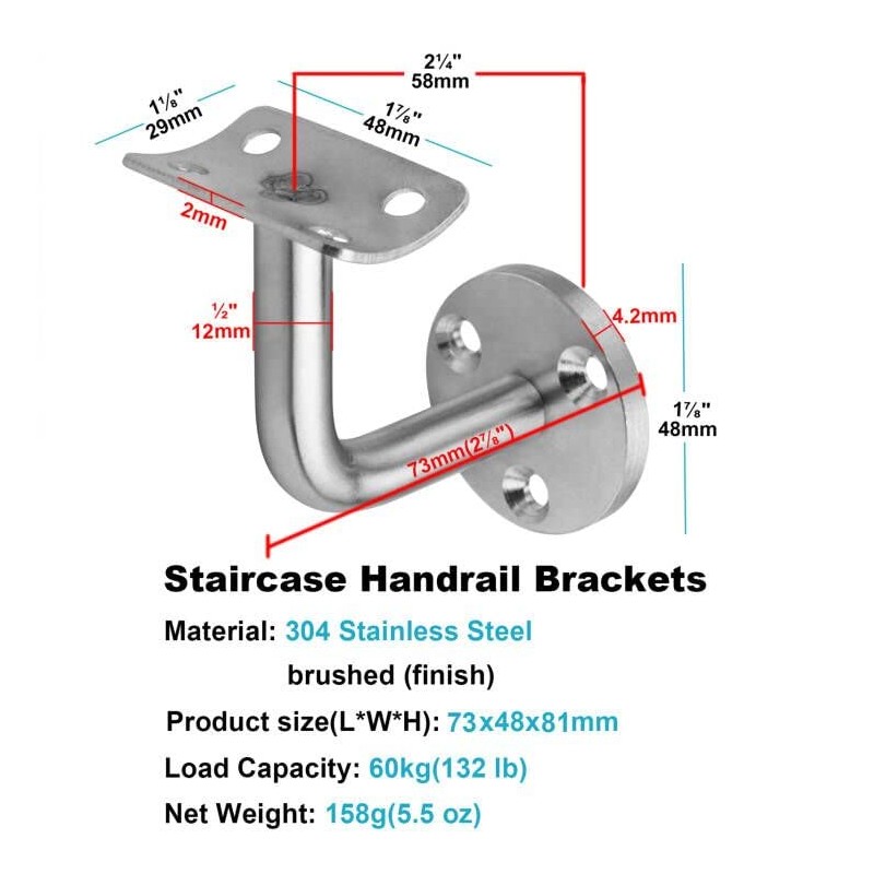 8 Pack Staircase Handrail Brackets for Round Wood / Metal