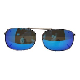 Rectangle Polarized Clip-on Sunglasses (Pewter Frame Blue Mirror Gray Lens, 54mm Width x 37mm Height)